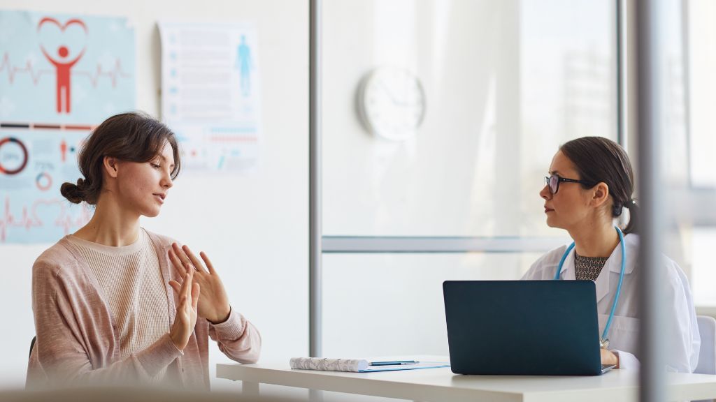 Woman receiving personalized recommendations after a comprehensive mental health and hormone evaluation.